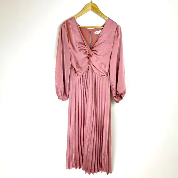 Petal & Pup Noelle Twist Front Pleated Midi Dress - Pink Large - Picture 3 of 9